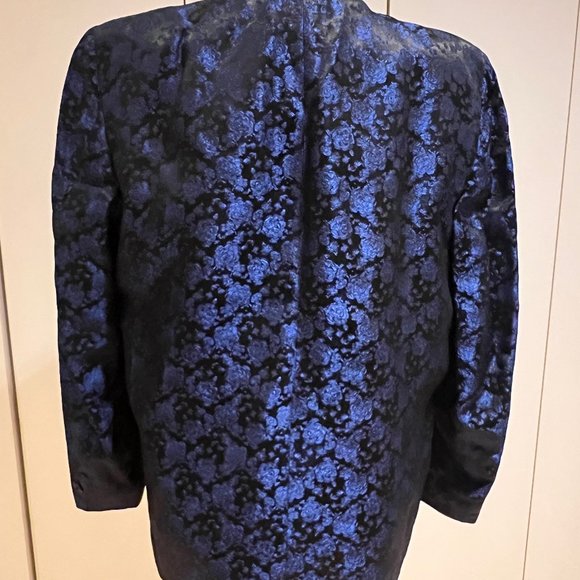 38S Vintage First Nighter Formals Blue Floral Brocade Dinner Jacket - Picture 2 of 4